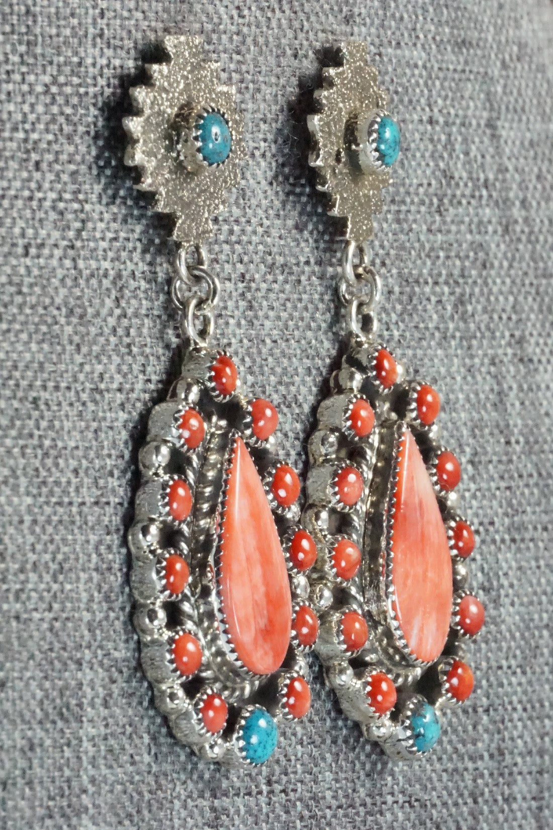 Turquoise, Spiny Oyster & Sterling Silver Earrings - Sandra Parkett