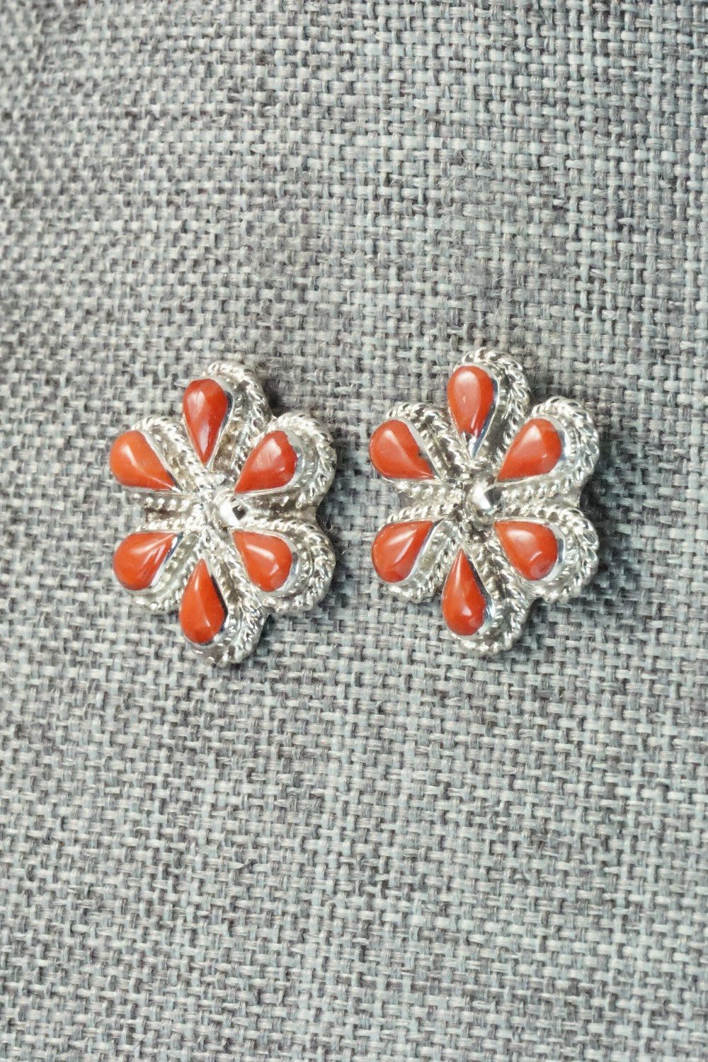 Coral & Sterling Silver Earrings - Carol Lateyice