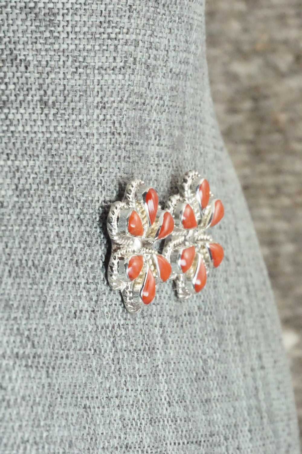 Coral & Sterling Silver Earrings - Carol Lateyice