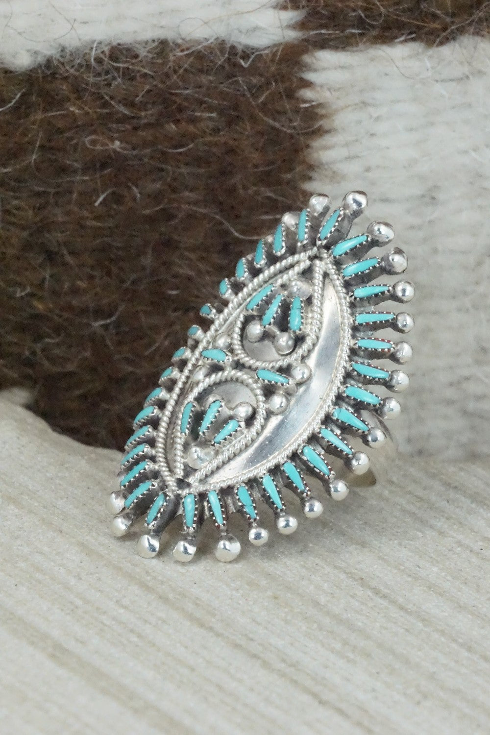 Turquoise & Sterling Silver Ring - Vincent Johnson - Size 8.5