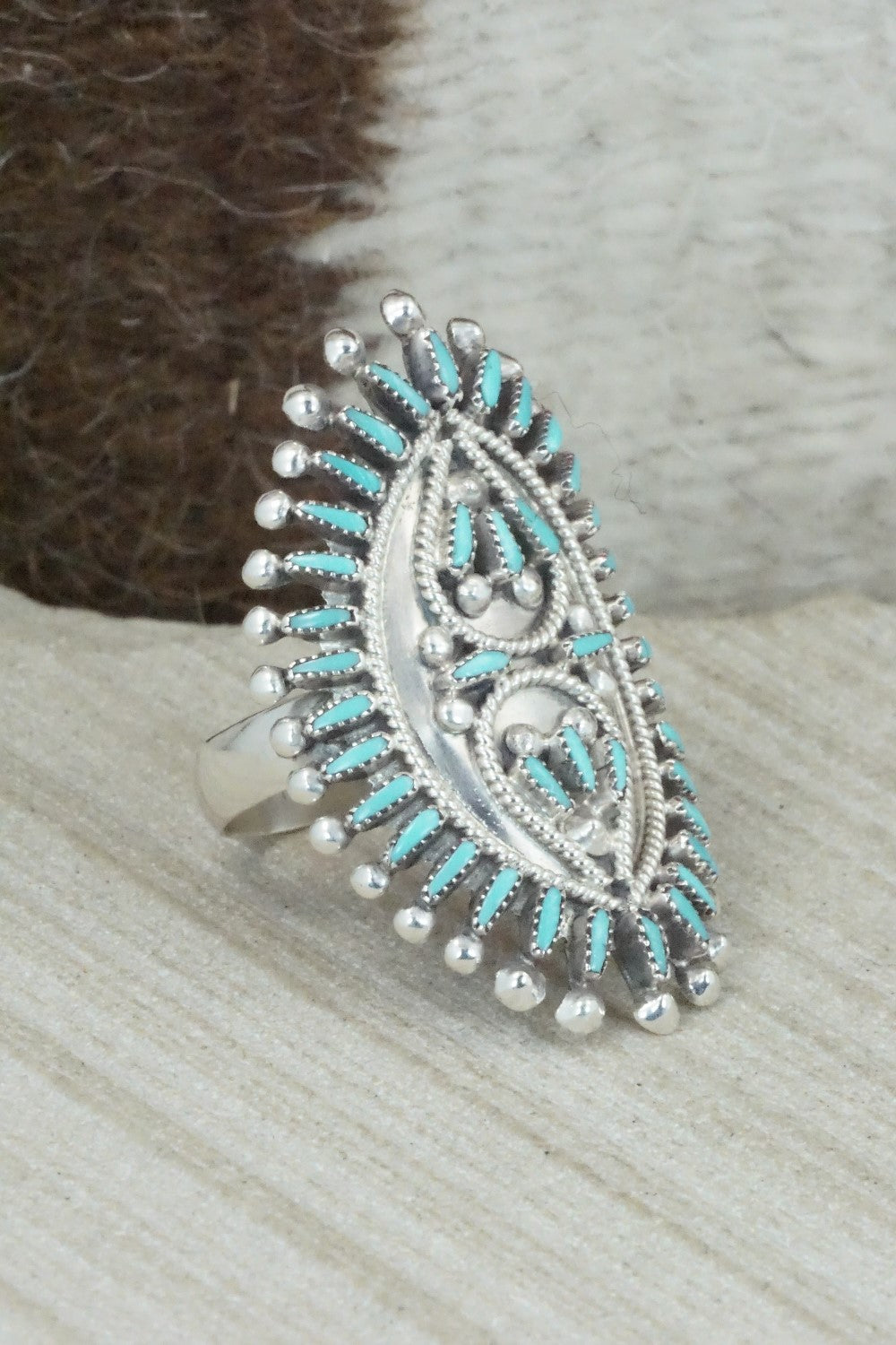 Turquoise & Sterling Silver Ring - Vincent Johnson - Size 8.5