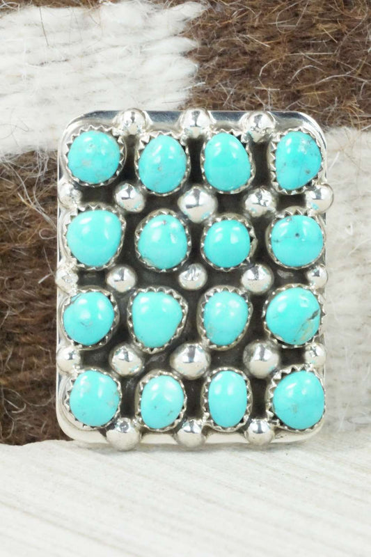 Turquoise, Coral and Sterling Silver Ring - Darlene Begay - Size 8.75