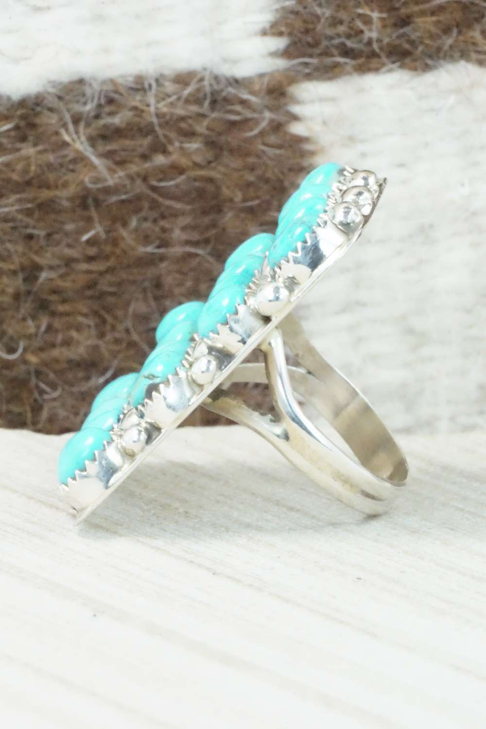 Turquoise, Coral and Sterling Silver Ring - Darlene Begay - Size 8.75
