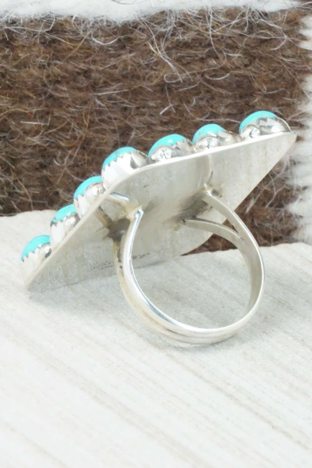 Turquoise, Coral and Sterling Silver Ring - Darlene Begay - Size 8.75