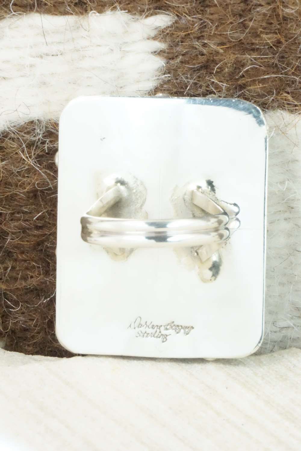 Turquoise, Coral and Sterling Silver Ring - Darlene Begay - Size 8.75