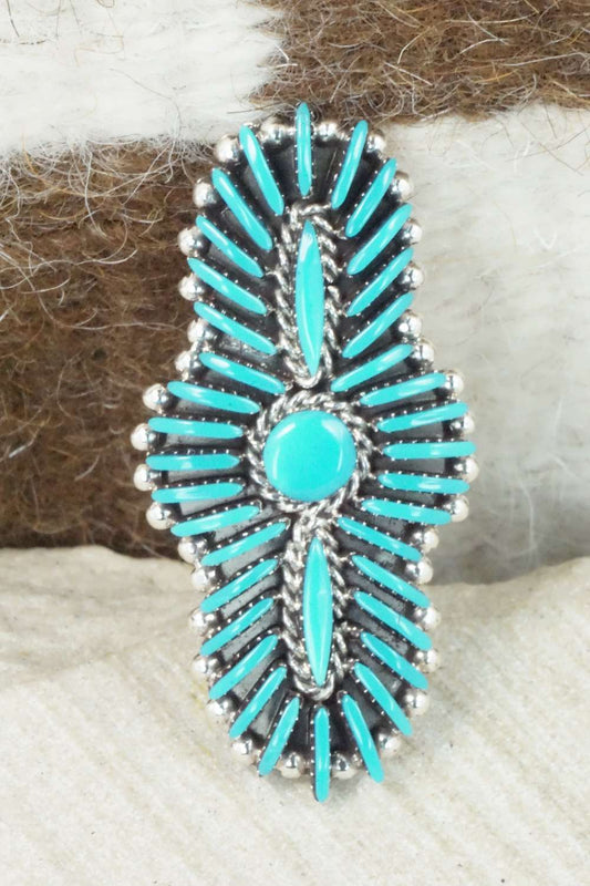 Turquoise & Sterling Silver Ring - Edmund Cooeyate - Size 6.75