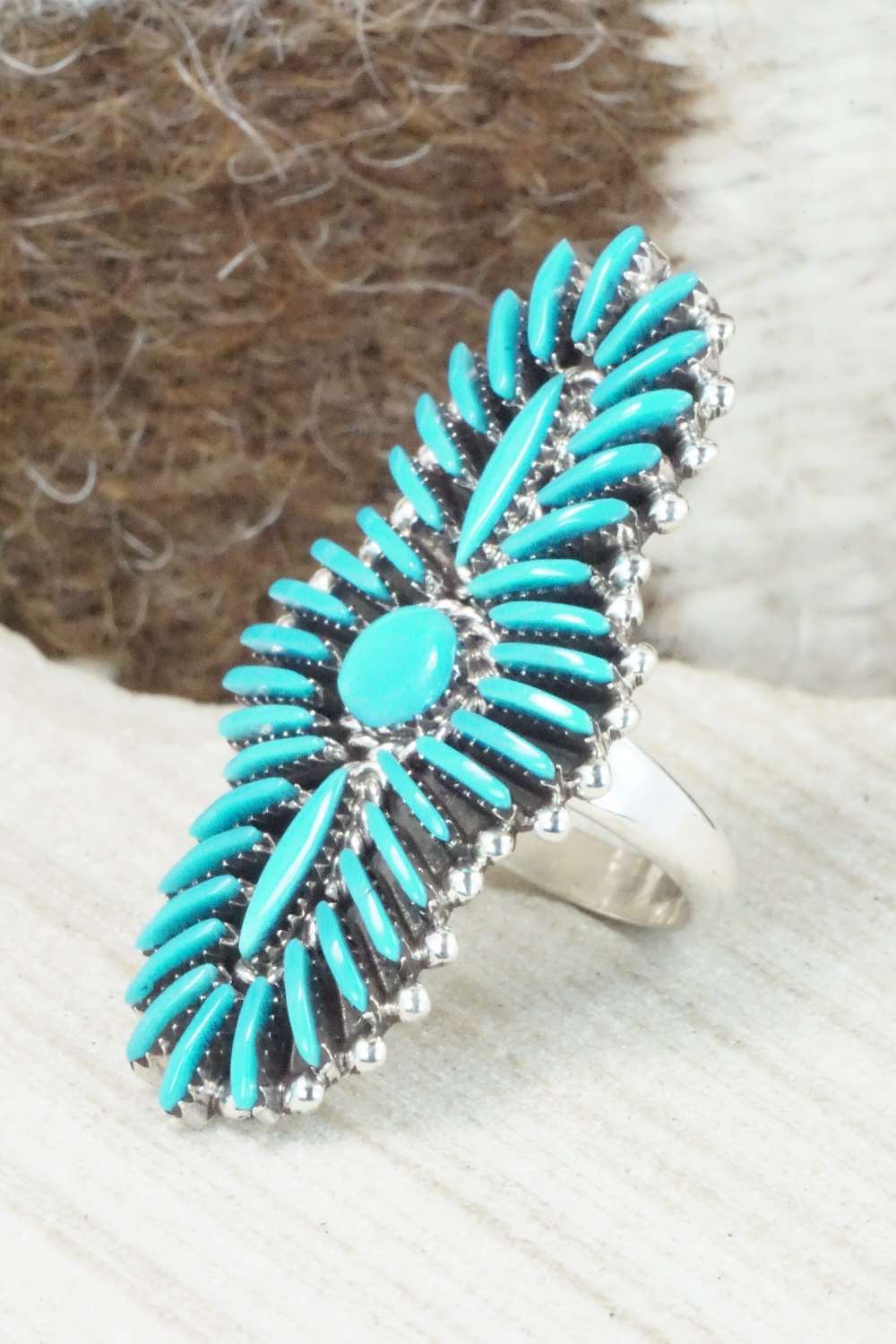 Turquoise & Sterling Silver Ring - Edmund Cooeyate - Size 6.75