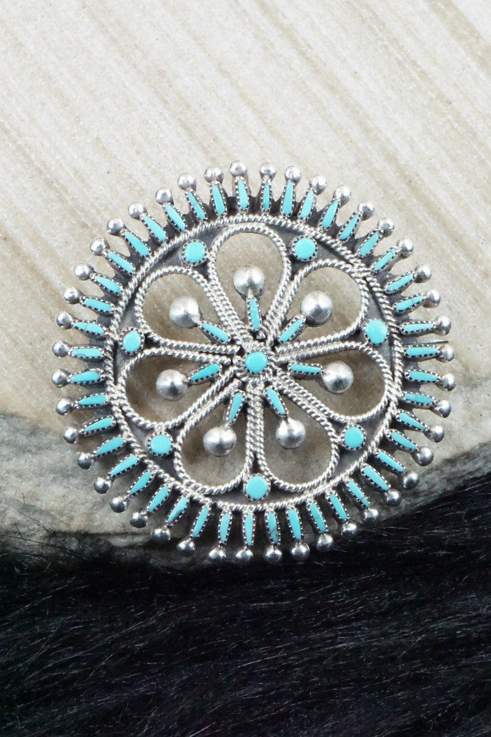 Turquoise & Sterling Silver Pendant/ Pin - Vincent Johnson