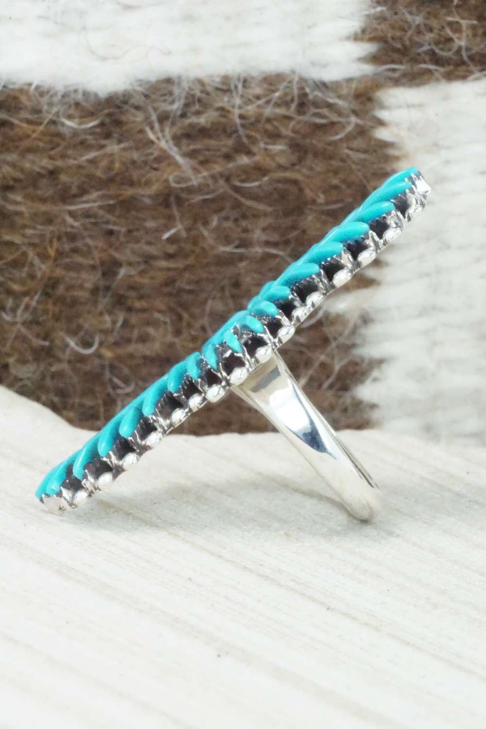 Turquoise & Sterling Silver Ring - Edmund Cooeyate - Size 6.75