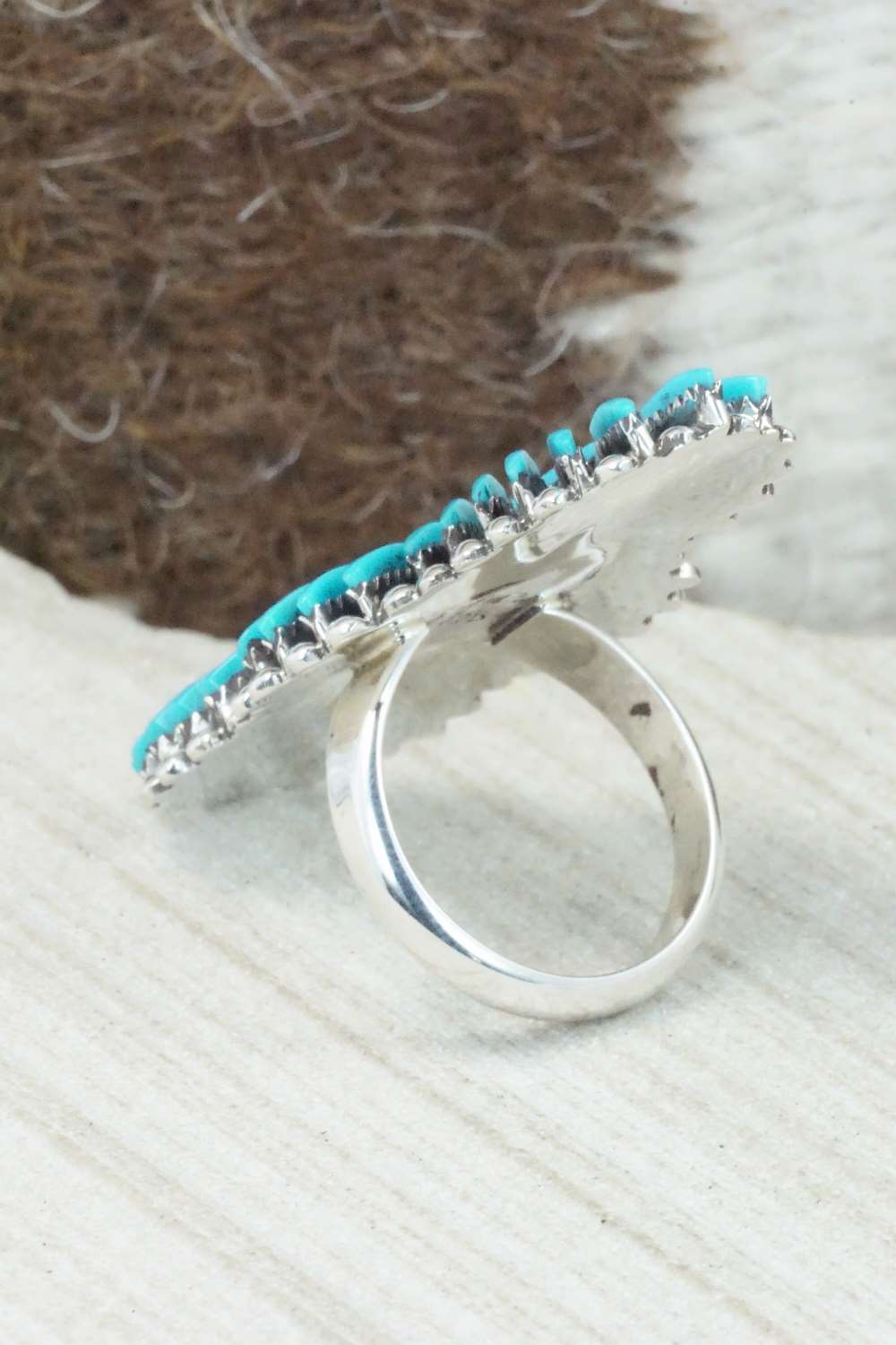Turquoise & Sterling Silver Ring - Edmund Cooeyate - Size 6.75