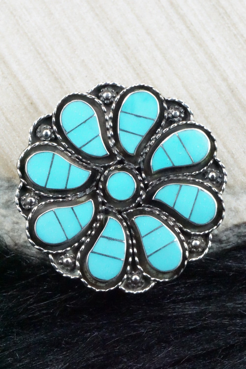 Turquoise & Sterling Silver Pendant/ Pin - Faye Lowsayatee