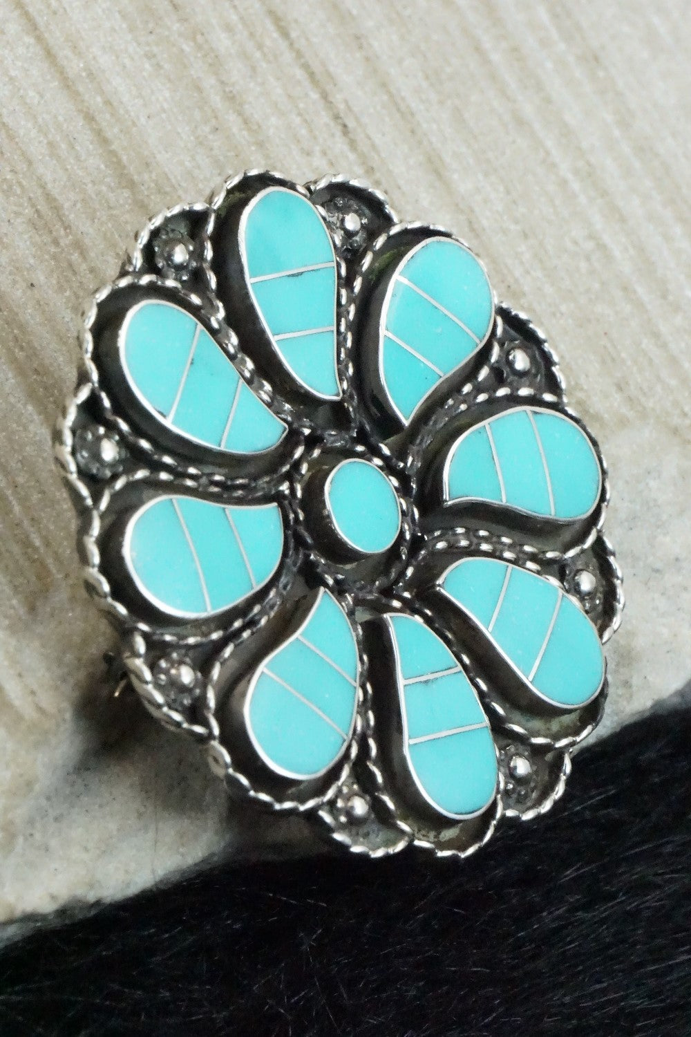 Turquoise & Sterling Silver Pendant/ Pin - Faye Lowsayatee