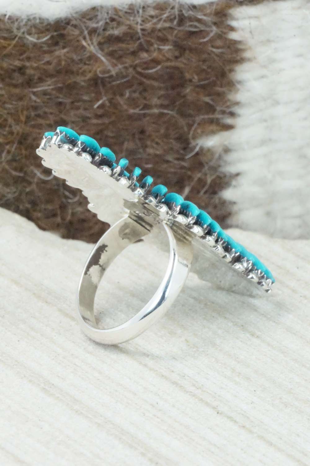 Turquoise & Sterling Silver Ring - Edmund Cooeyate - Size 6.75