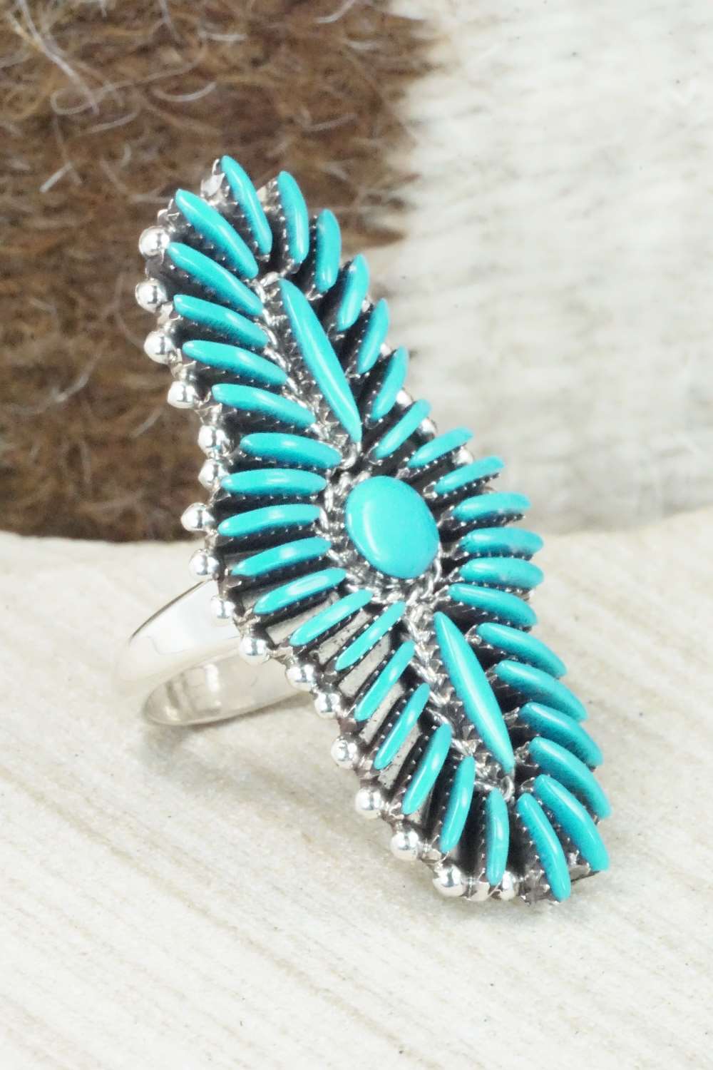 Turquoise & Sterling Silver Ring - Edmund Cooeyate - Size 6.75