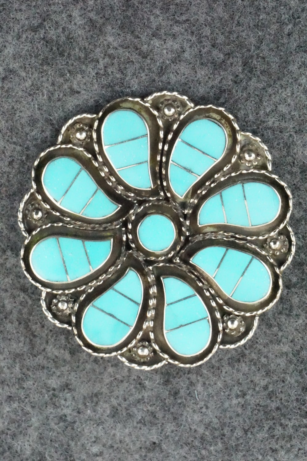 Turquoise & Sterling Silver Pendant/ Pin - Faye Lowsayatee