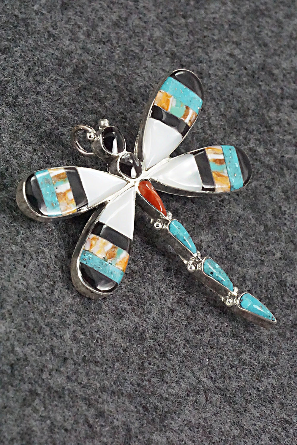 Multi Stone & Sterling Silver Inlay Pendant/Pin - Angus Ahiyite