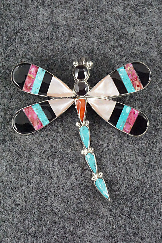 Multi Stone & Sterling Silver Inlay Pendant/Pin - Angus Ahiyite