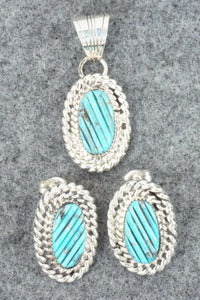 Turquoise & Sterling Silver Pendant and Earrings - Tom Lewis