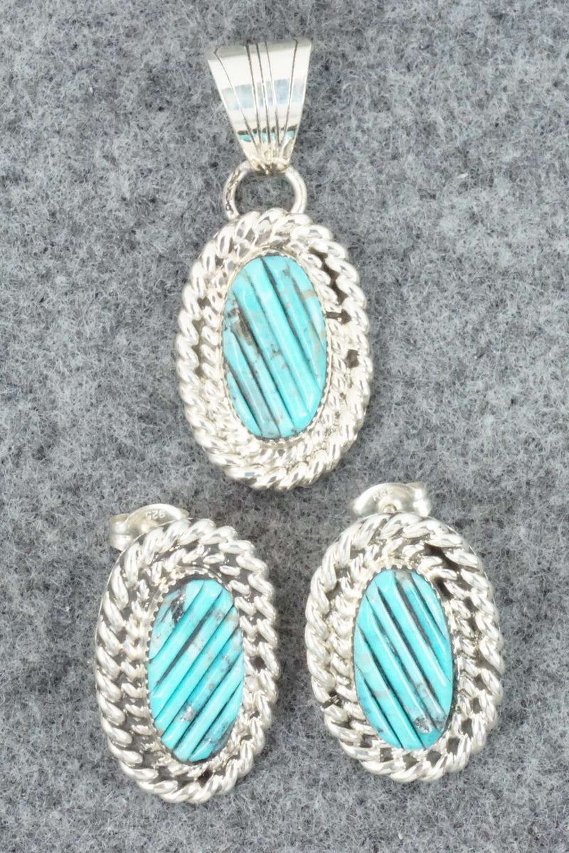 Turquoise & Sterling Silver Pendant and Earrings - Tom Lewis