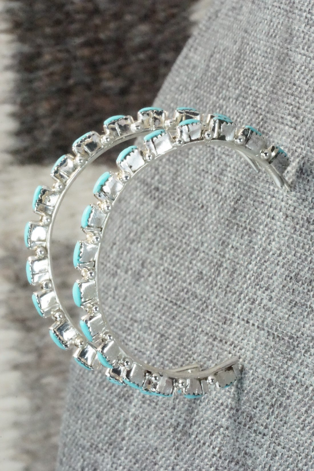 Turquoise & Silver Hoop Earrings - Aurelia Hughte