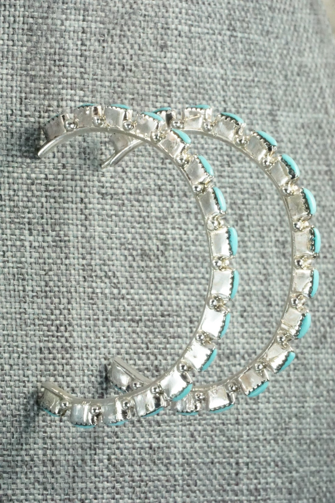 Turquoise & Silver Hoop Earrings - Aurelia Hughte