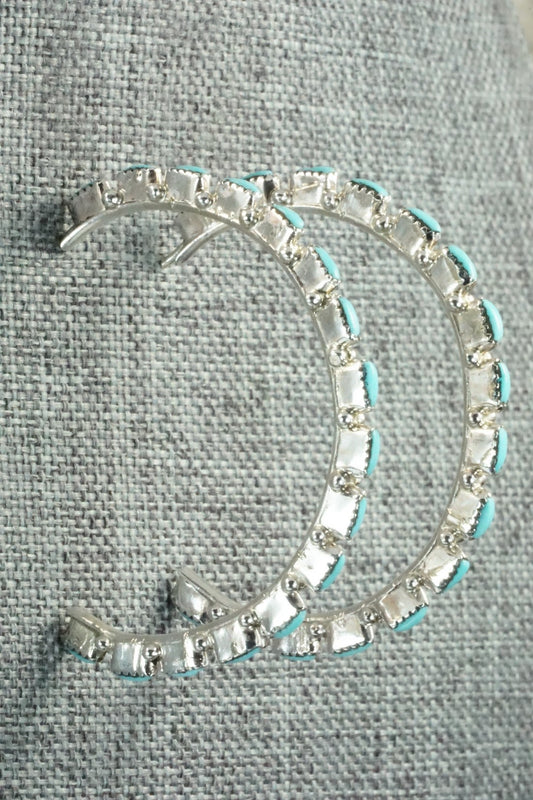 Turquoise & Silver Hoop Earrings - Aurelia Hughte