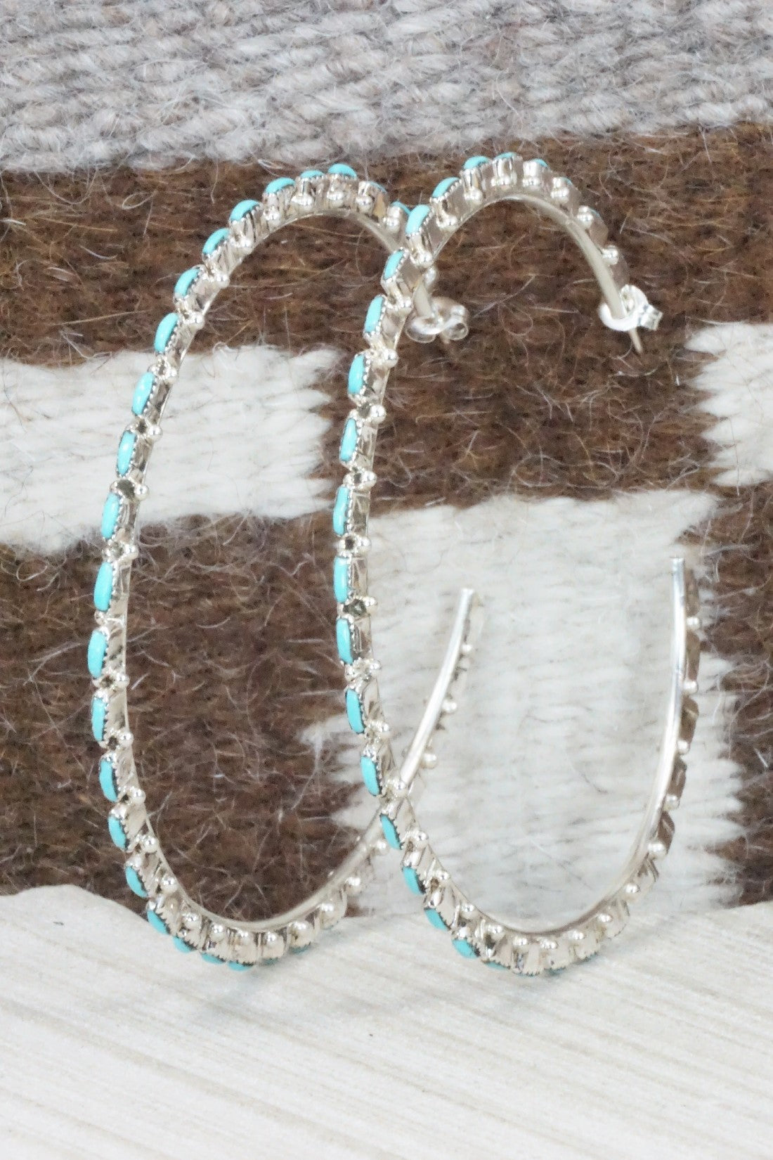 Turquoise & Silver Hoop Earrings - Aurelia Hughte