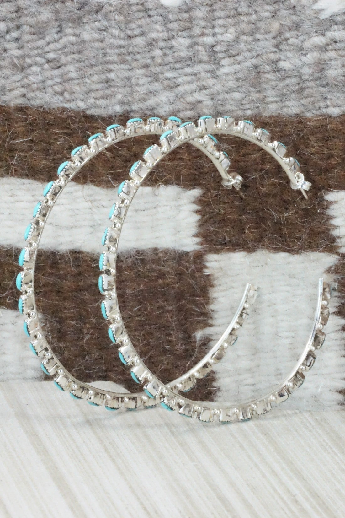 Turquoise & Silver Hoop Earrings - Aurelia Hughte