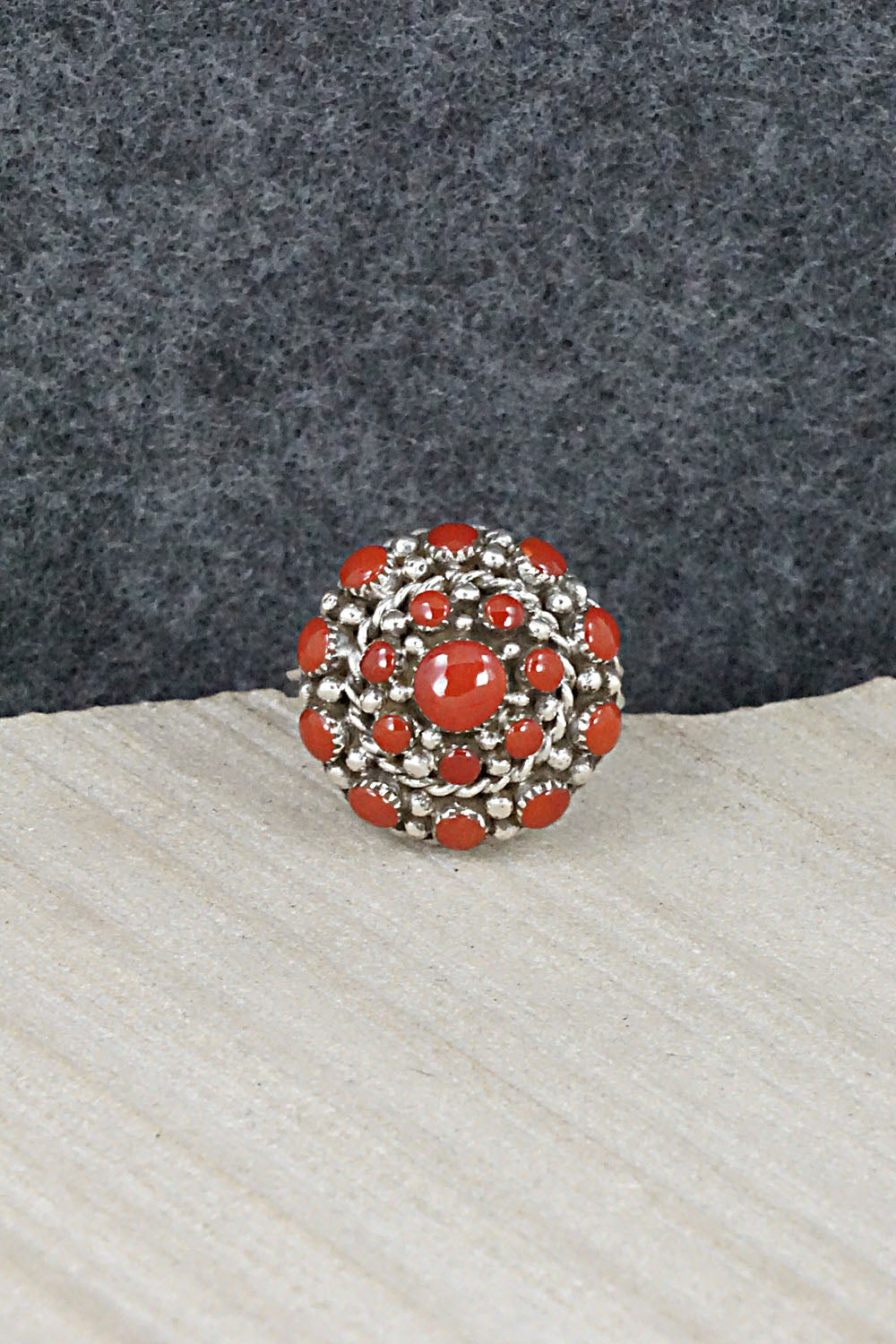 Coral & Sterling Silver Ring - Darlene Webothee - Size 6.5