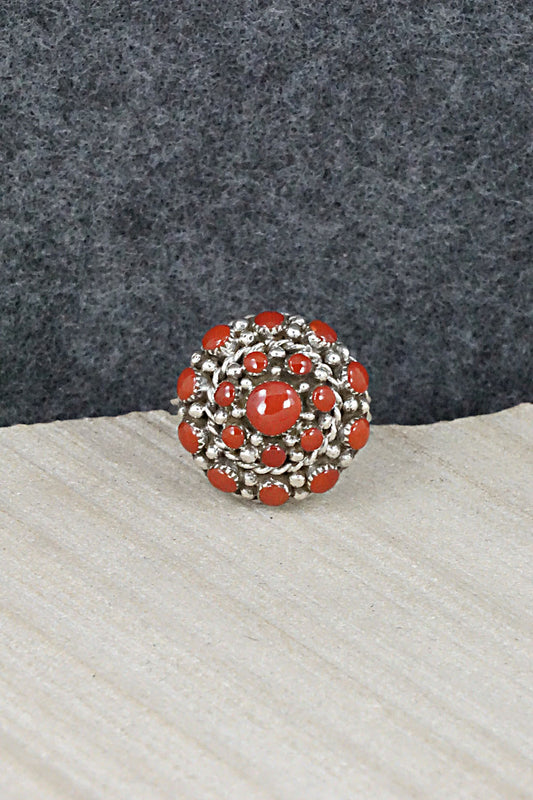 Coral & Sterling Silver Ring - Darlene Webothee - Size 6.5