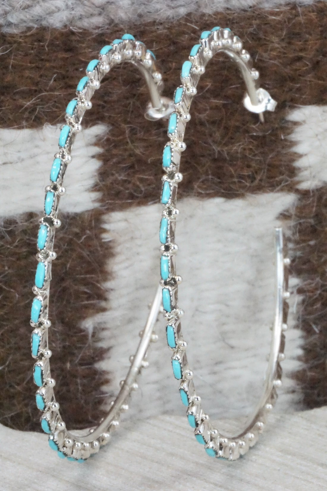 Turquoise & Silver Hoop Earrings - Aurelia Hughte