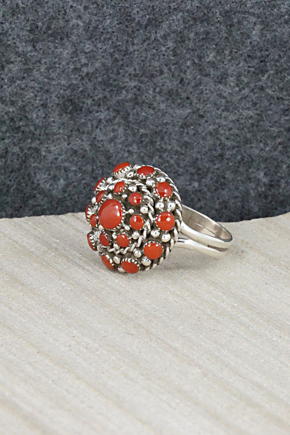 Coral & Sterling Silver Ring - Darlene Webothee - Size 6.5