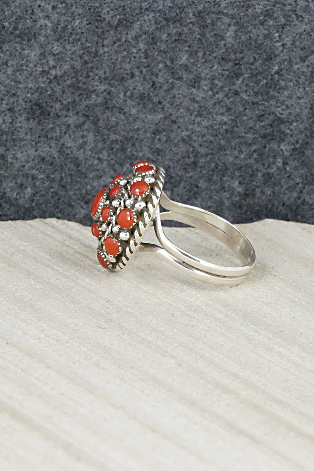 Coral & Sterling Silver Ring - Darlene Webothee - Size 6.5
