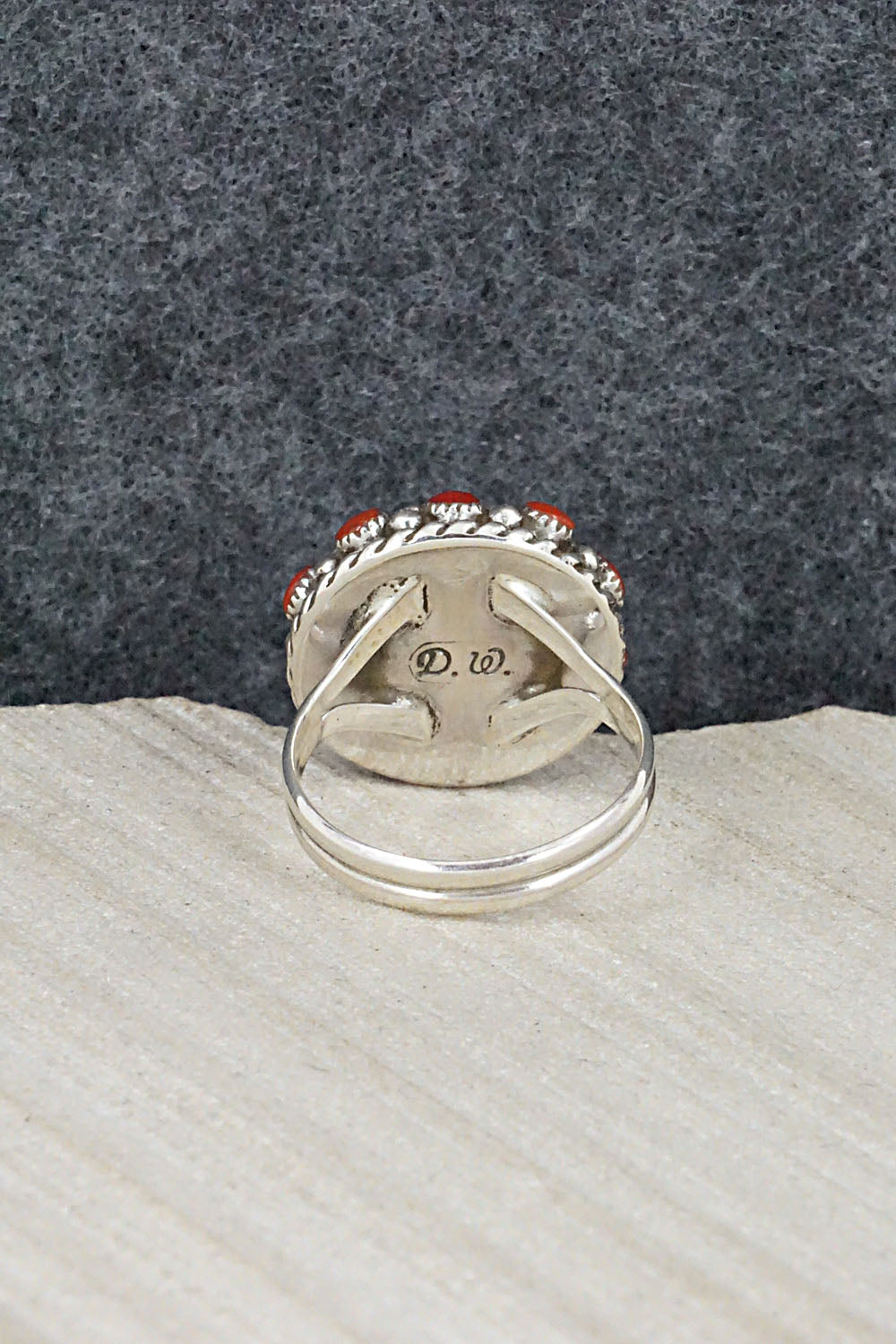 Coral & Sterling Silver Ring - Darlene Webothee - Size 6.5