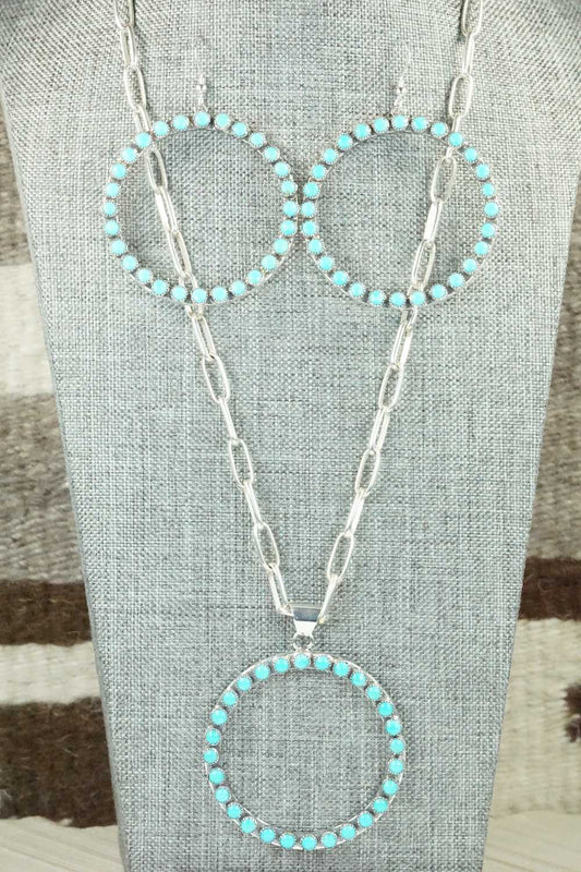 Turquoise & Sterling Silver Necklace and Earrings Set - Anthony Skeets