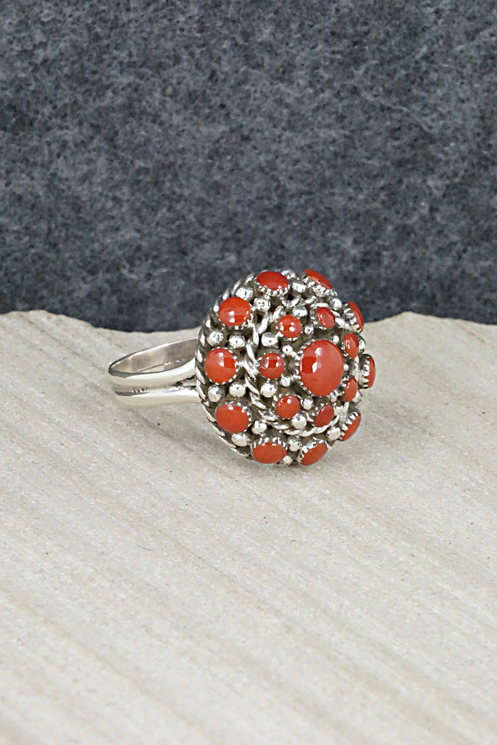 Coral & Sterling Silver Ring - Darlene Webothee - Size 6.5