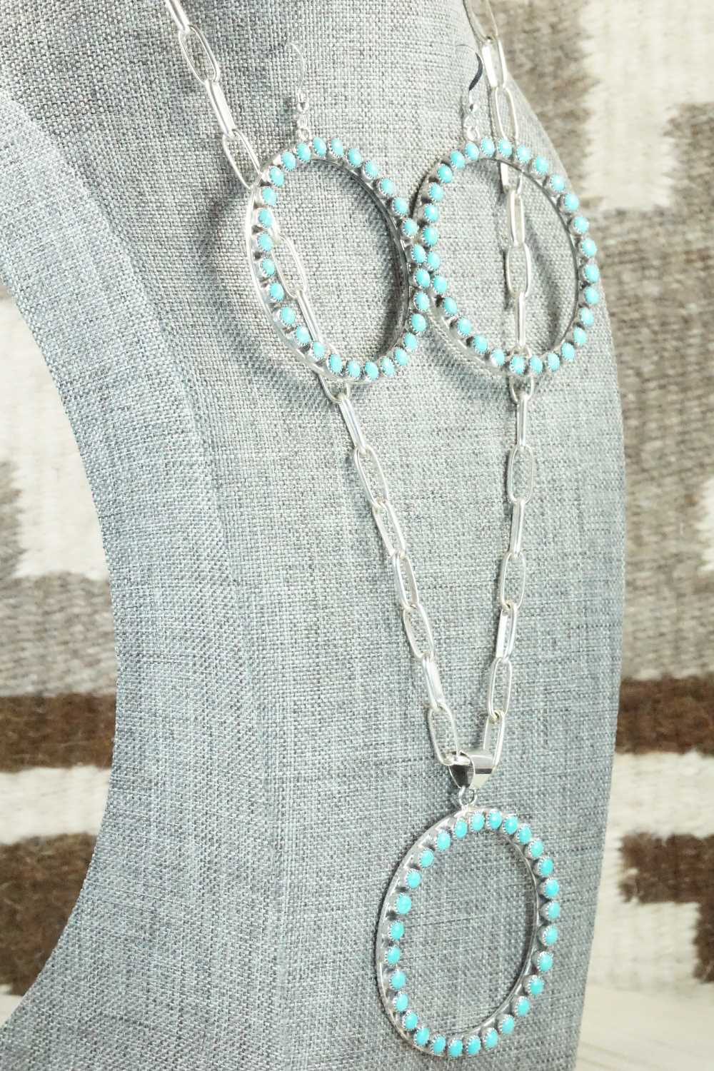 Turquoise & Sterling Silver Necklace and Earrings Set - Anthony Skeets