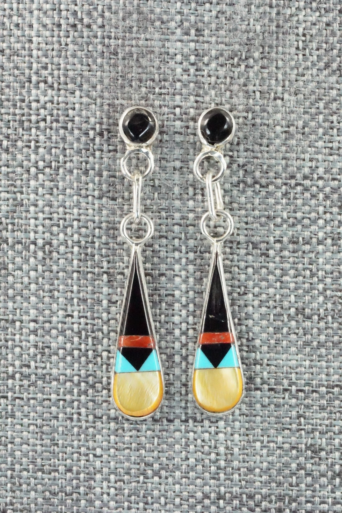 Turquoise, MOP, Coral, Onyx & Sterling Silver Earrings - Francine Chapito