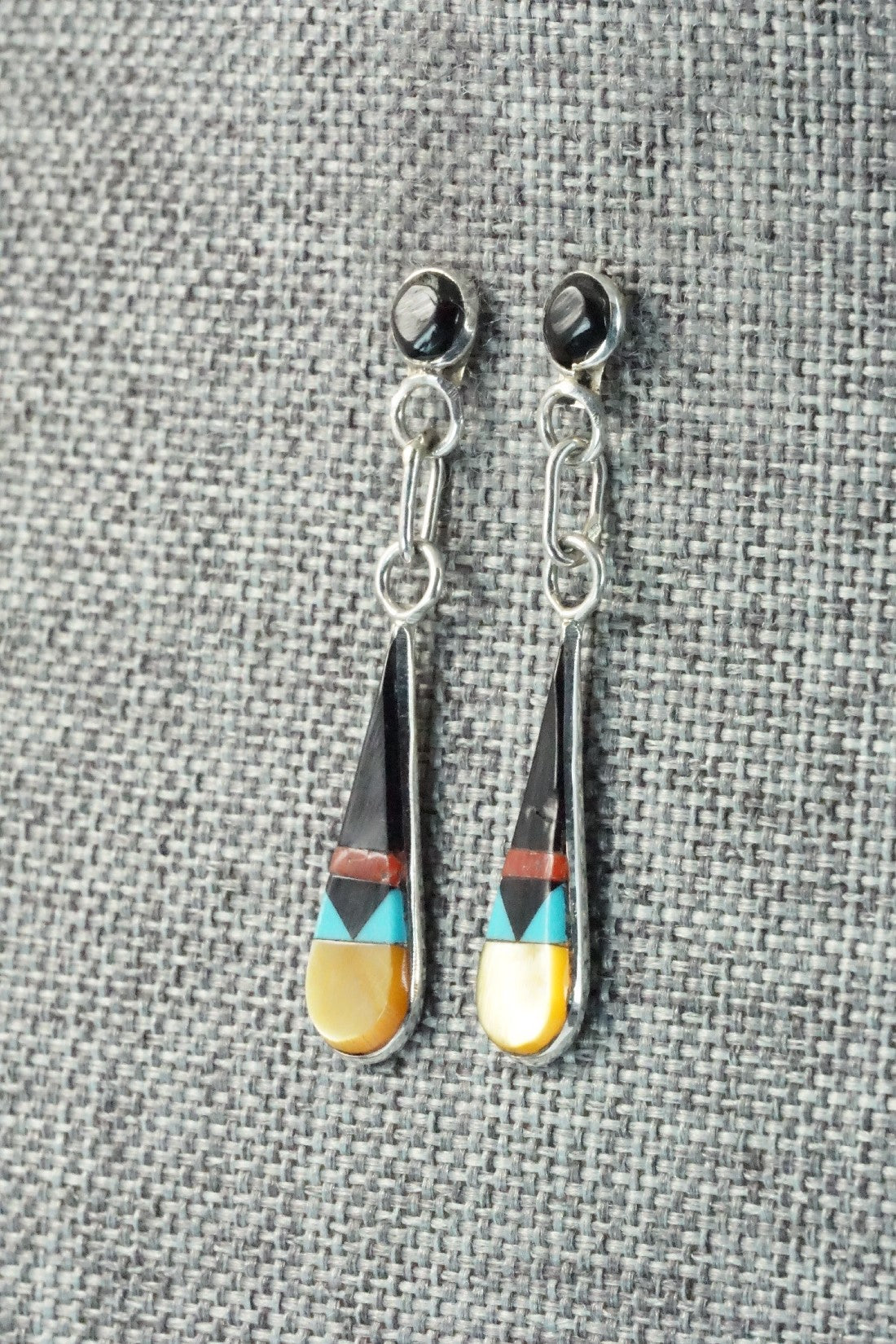 Turquoise, MOP, Coral, Onyx & Sterling Silver Earrings - Francine Chapito