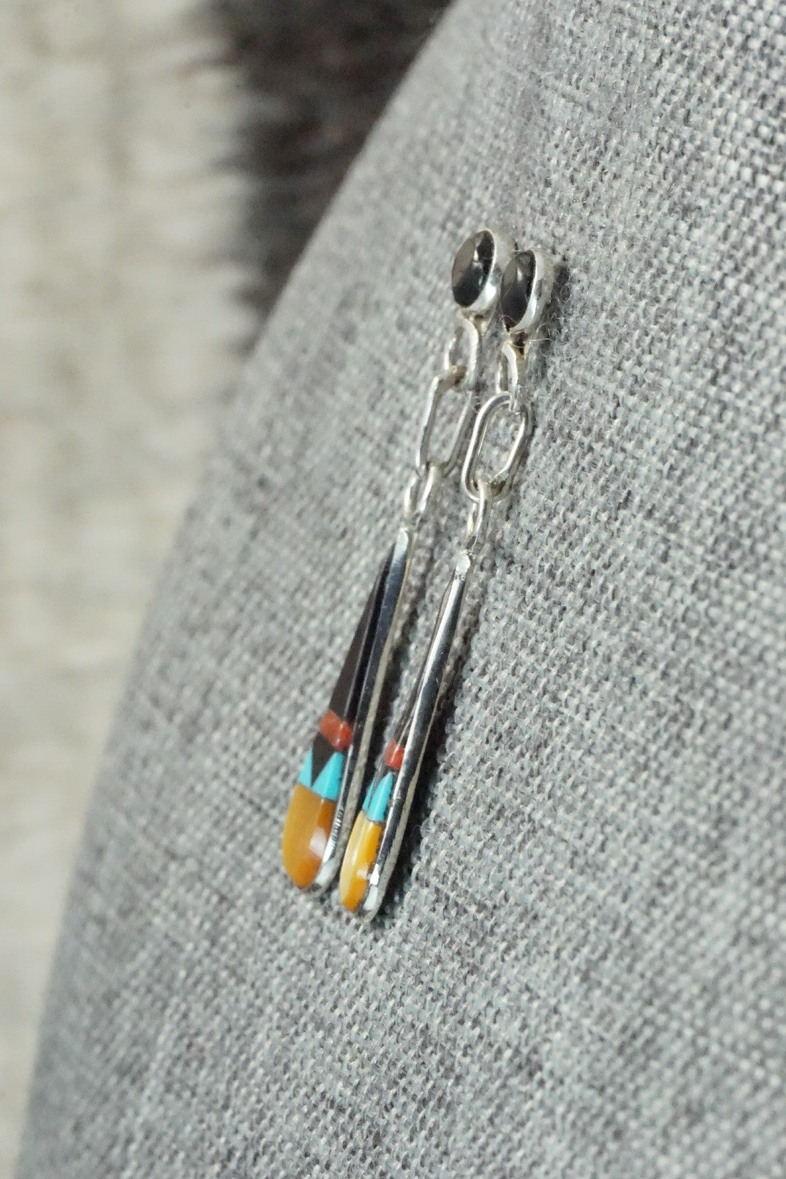 Turquoise, MOP, Coral, Onyx & Sterling Silver Earrings - Francine Chapito