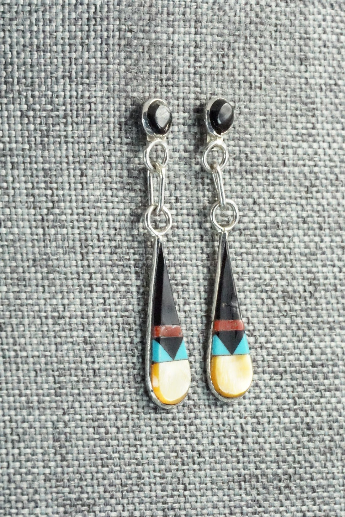 Turquoise, MOP, Coral, Onyx & Sterling Silver Earrings - Francine Chapito