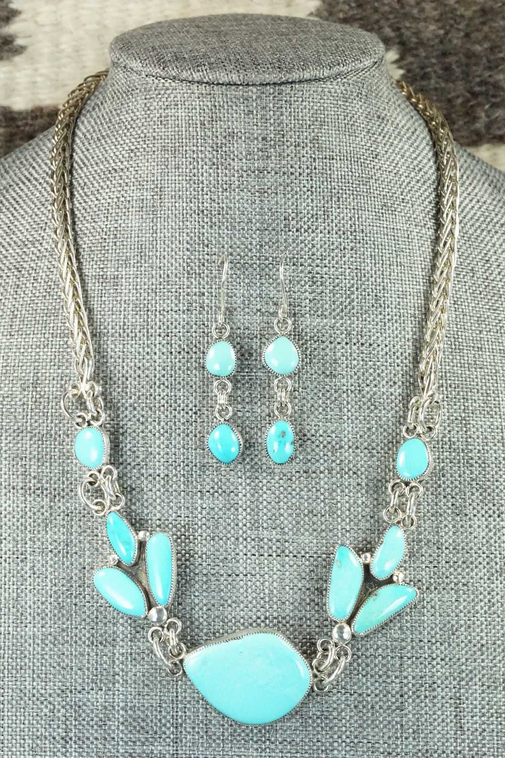 Turquoise & Sterling Silver Necklace and Earrings Set - Smokey Gchachu