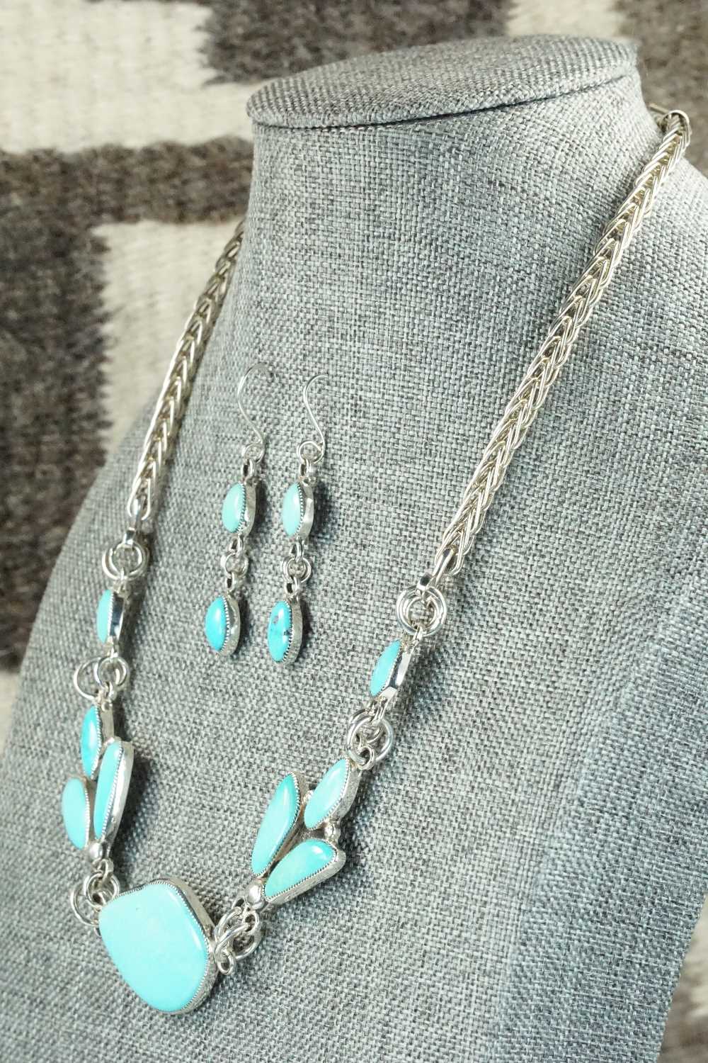 Turquoise & Sterling Silver Necklace and Earrings Set - Smokey Gchachu