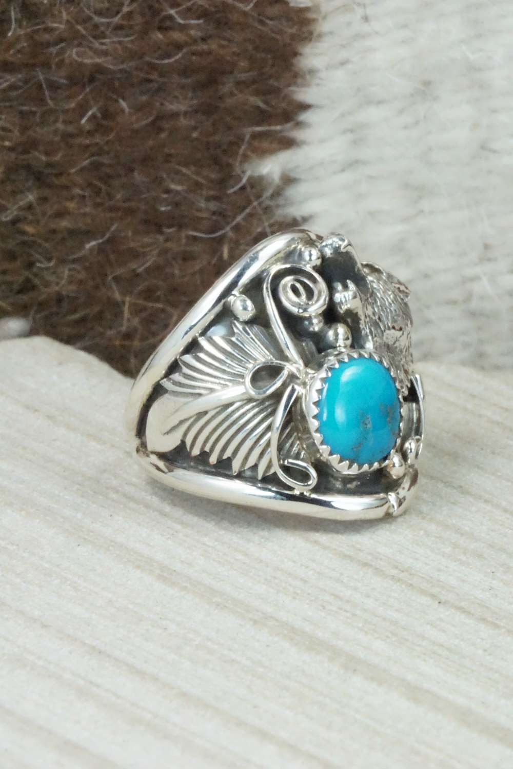 Turquoise and Sterling Silver Ring - Jeanette Saunders - Size 10.5