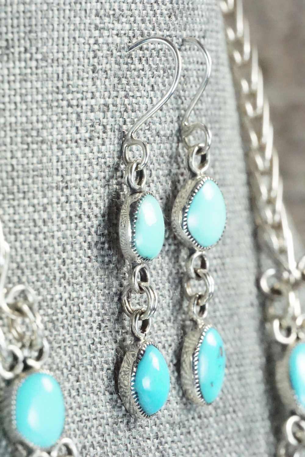 Turquoise & Sterling Silver Necklace and Earrings Set - Smokey Gchachu