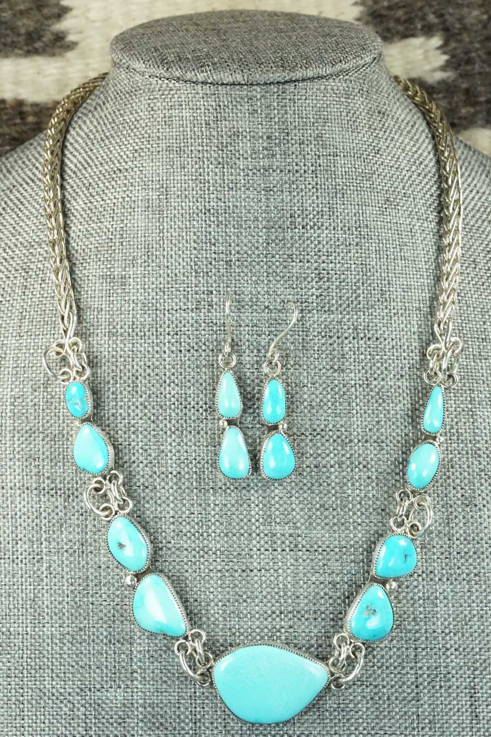 Turquoise & Sterling Silver Necklace and Earrings Set - Smokey Gchachu