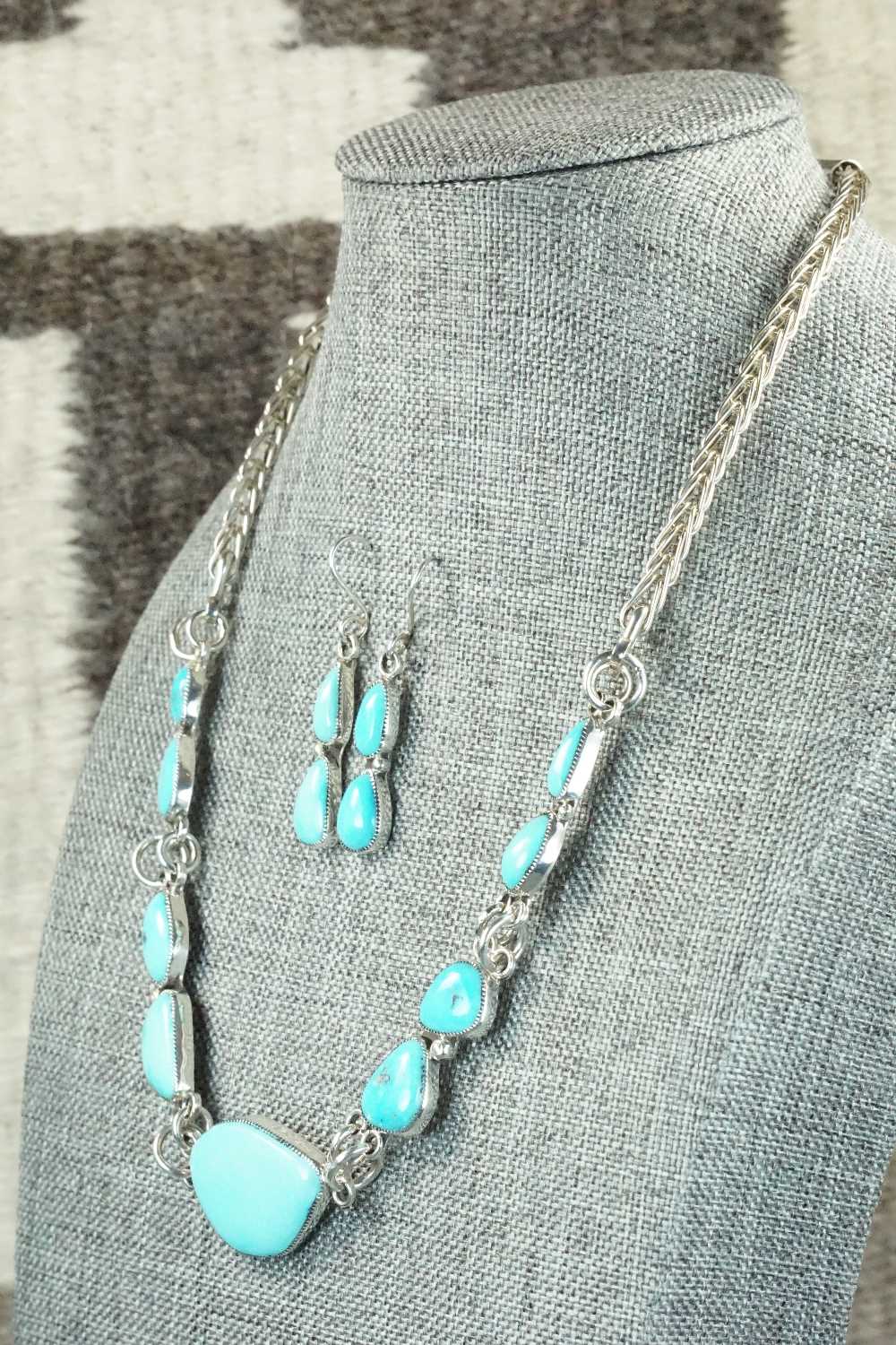 Turquoise & Sterling Silver Necklace and Earrings Set - Smokey Gchachu