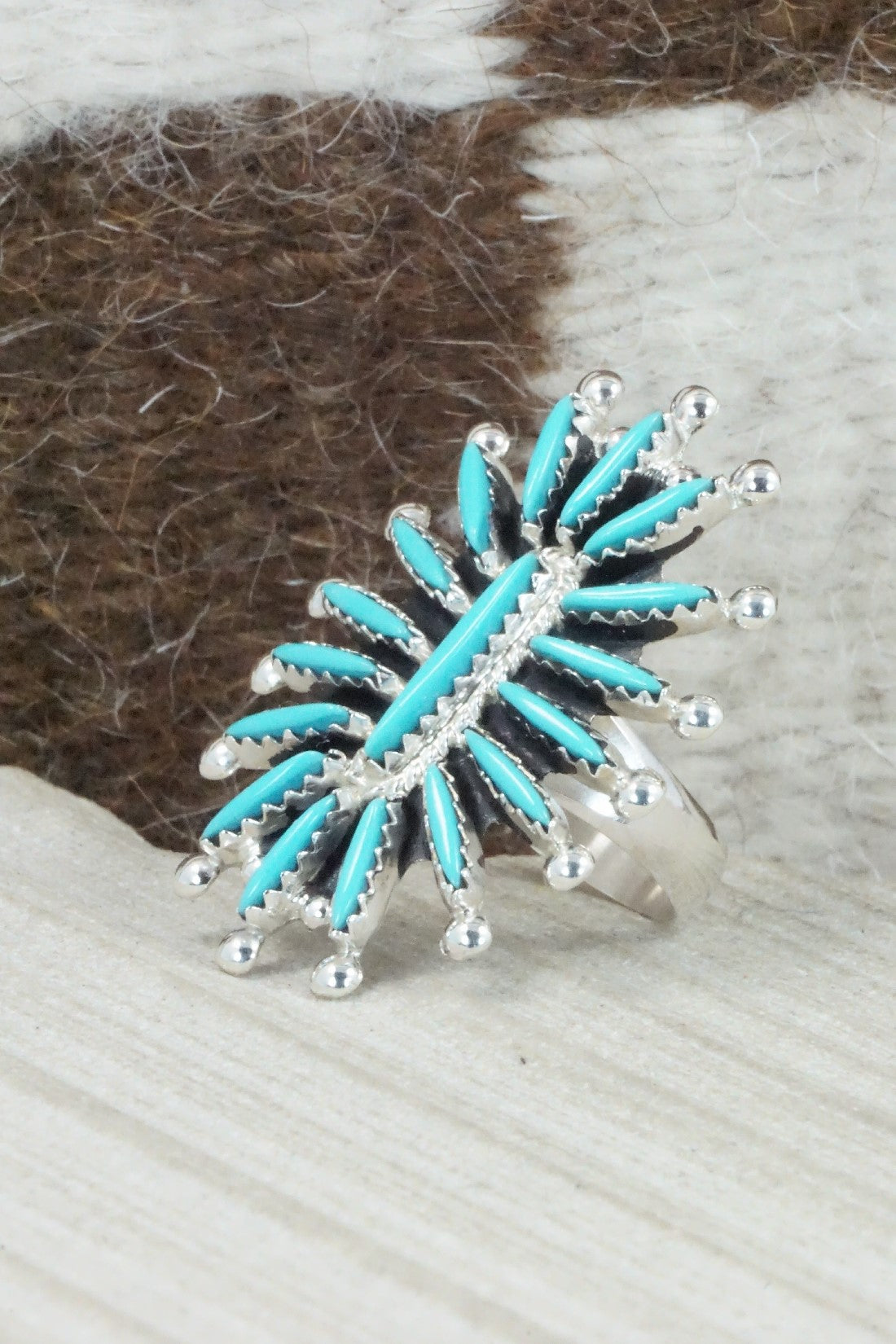 Turquoise & Sterling Silver Ring - Gerald Etsate - Size 8.5