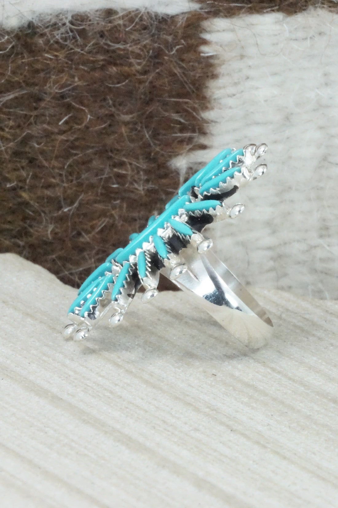 Turquoise & Sterling Silver Ring - Gerald Etsate - Size 8.5