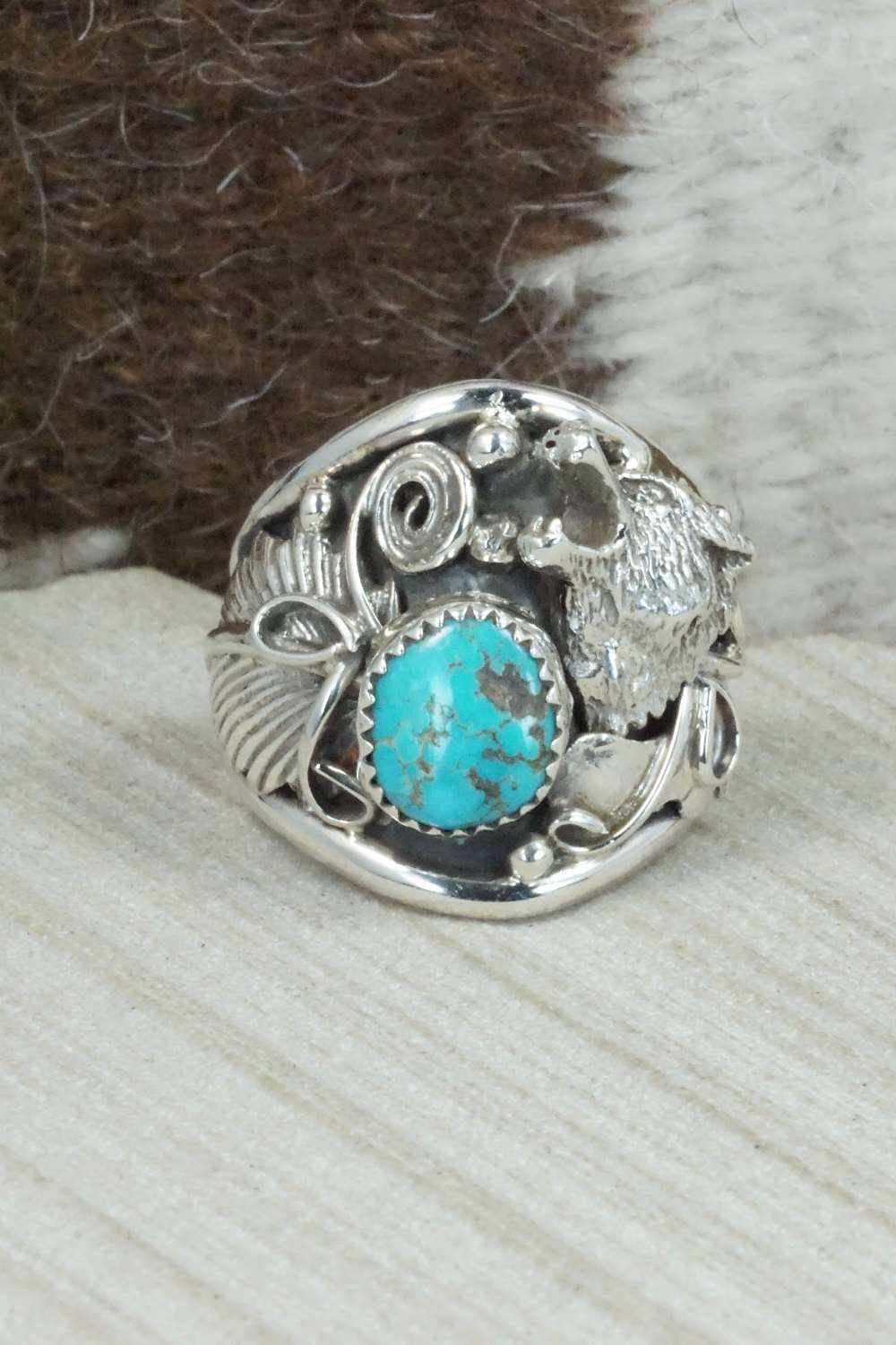 Turquoise & Sterling Silver Ring - Jeanette Saunders - Size 12.5